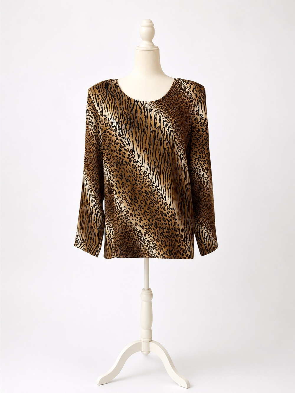 Vintage Wall St Animal Print Blouse Oversized 80s 90s Top Leopard Tiger Print